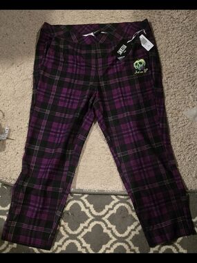 Disney Villains Purple Plaid Straight Leg Pants with Green Skull Accent